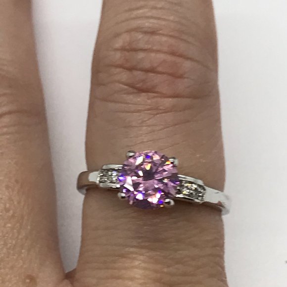 Silver Plated Pink Ice Ring, Size 8 - Picture 5 of 5